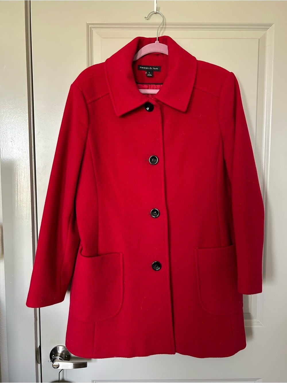 Preston & York Bright Red Single-Breasted Pea Coat